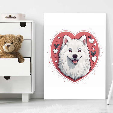 Cute Valentine Puppy Heart, Valentine Dog Canvas Print, Cute Samoyed Love Canvas Wall Art, Valentine's Dog Painting, Valentine's Canvas, Pet Lover, Valentines Gift